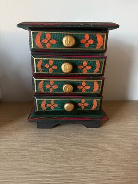 Hand-Painted Green and Gold Accent Chest - Home Accents